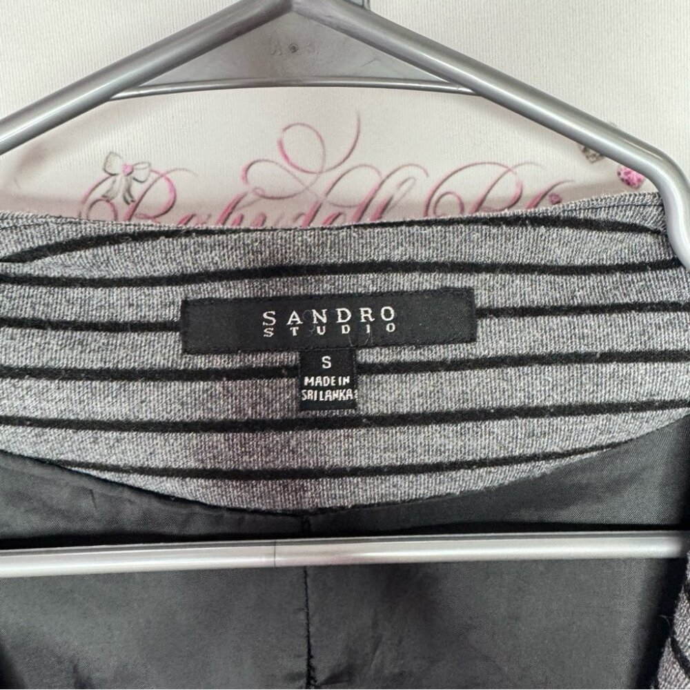 Sandro blazer Striped Black and Gray coat Jacket buttons pockets grey - Picture 7 of 8